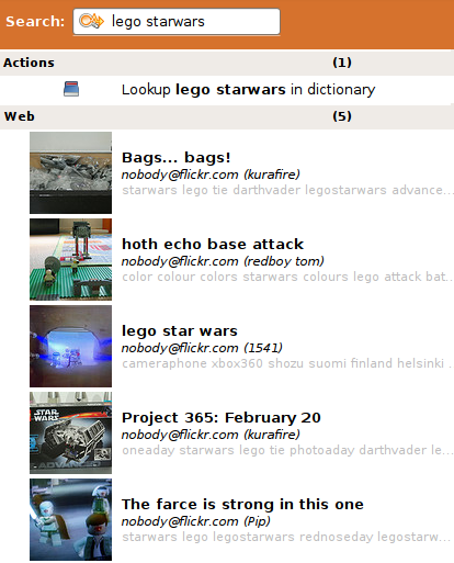 Screenshot of the deskbar photo search plugin